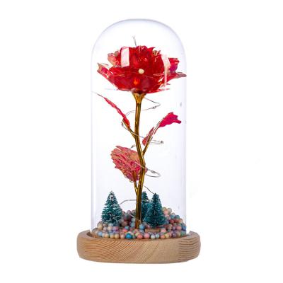 China Lead Glass Valentine's Day LED Glass Cover Gold Foil Rose Transparent Night Light Girlfriend Creative Gifts for sale