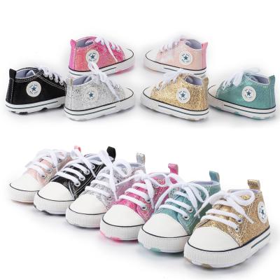 China Flat 2022 New Baby Shoes Fashion Sequined Canvas Shoes Classic Baby Soft-soled Toddler Shoes for sale