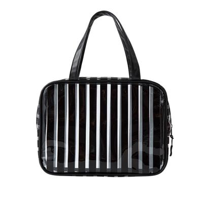 China Custom Digital PVC Cosmetic Bag Lady Bulk Printing Transparent Stripes Waterproof Travel Large Capacity Storage Portable Bag for sale