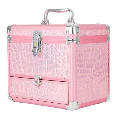 China Travel Storage Aluminum Nail Polish Cosmetic Case With Drawer Dividers Manicure MakeupTrain Kit Organizer Case With LED for sale