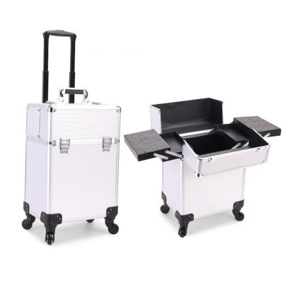 China Universal Wheel Makeup Case Trolleys Makeup Bags Rolling Organizer Luggage For Hairdressers Aluminum Nail Artists for sale