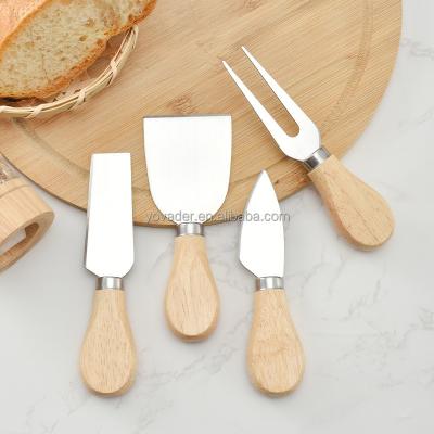 China 4 Piece Gift Box Stainless Steel Acacia Handle Cheese Knife Set Butter Knife Pizza Wood Stocked Knife for sale