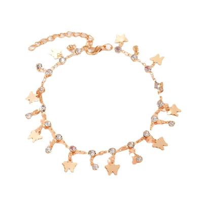 China Factory Stock CLASSIC Anklet Chain Butterfly And Rhinestone Dangle Drops Beach Foot Decoration Bohemian Jewelry for sale