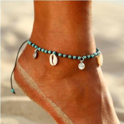 China BOHEMIA Factory Stock Beads Adjustable Rope Anklet Chain Rope With Shell Pendants Style Anklet Bohemian Jewelry for sale