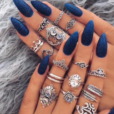 China Factory Stock 16Piece/Set Punk Rings Crown Flower Variety Heart Shaped Alloy Rhinestone-Encrusted New Retro Rings Style Jewelry Set for sale