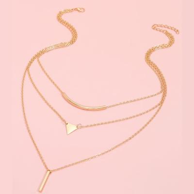 China CLASSIC factory stock multilayer necklaces with oblong bar triangle tube accessories like thin chain gold plated necklace for sale