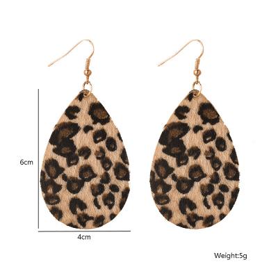 China Factory Stock Trendy Trendy Teardrop Leather Earrings With Leopard Spot Patterns Wild Western Style Jewelry Gifts For Women And Girls for sale