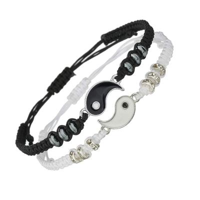 China Factory Stock FASHIONABLE Rope Woven Handmade Bracelet with Taichi Ying Yang Shaped Accessories Charm Adjustable Bracelets for sale