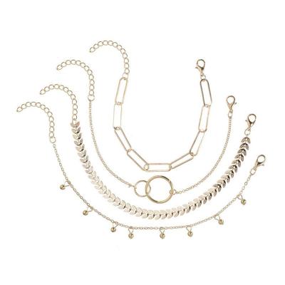 China Vintage Plant Running Multi Shaped Bracelets Set Leaf Linked Round Shaped Pendants Circles Thick Link Chain Gold Plated Braceletstes for sale