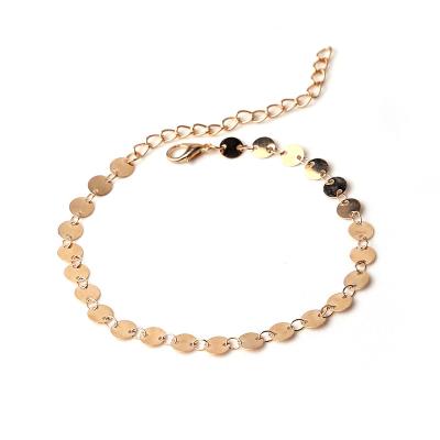 China Factory CLASSIC Stock Simple Coin Chain Gold Plated Adjustable Anklet Bracelet Fashion Foot Jewelry for sale