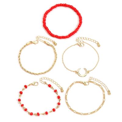 China Vintage Factory Stock 5pcs/set Wrist Jewelry Elastic Beaded Bracelet Multicolor Moon Pendant Chains Changeable Bracelet Sets for sale