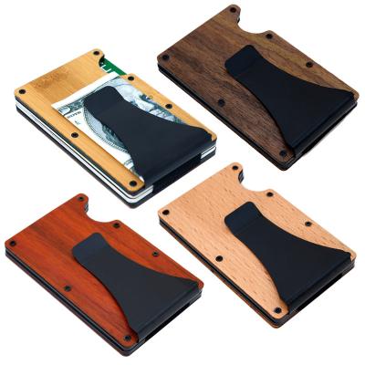 China RFID Blocking Protects Wood Design Minimalist RFID Blocking Card Holder Wooden Card Wallet Credit Real Wood Slim Aluminum Wallet for sale