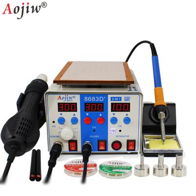 China Aojiw 8683D+ 3 in 1 220V/110V BGA digital rework soldering station preheating table maintenance hot air soldering mobile soldering table for sale