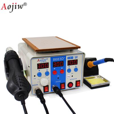 China Soldering Station Aojiw 8683d+ 3 in 1 LCD Display Digital Hot Air Iron Separator Soldering Iron Soldering Station Best for sale