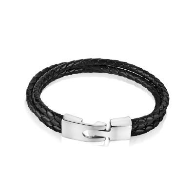 China Latest TRENDY Design Men's Fashion Bangle Stainless Steel Leather Snap Bracelet for sale