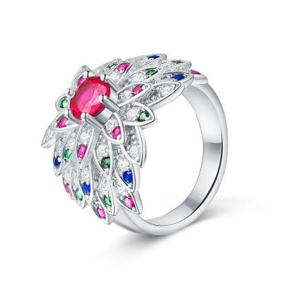 China 2021 Vintage Fashion Jewelry Flower Red Diamond Women Ring Sterling Silver 925 Zrconia Wedding Ring for sale