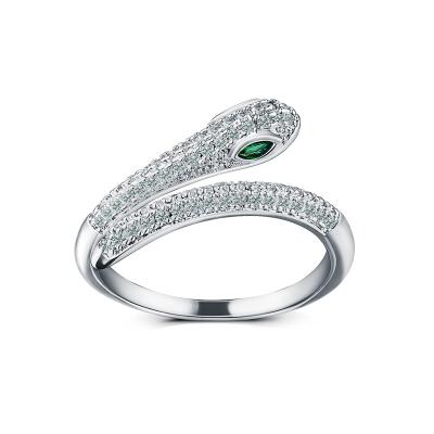 China Vintage Women Hip Hop Rhinestone Charm Ring Wholesale Unique Snake Animal Ring 925 Sterling Silver Cubic Zirconia Pave for sale