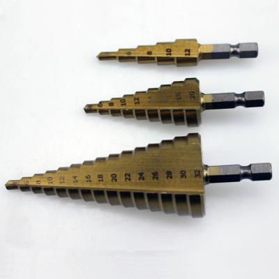 China Hss 4241 Hex Spiral Flute 4-12/20/32mm Nonferrous Metal Handle Step Drill Bit Bit For Metal Wood Drilling for sale