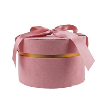 China Recycled Custom Materials Round / Tube Velvet Cover Paper Wedding Gift Boxes With Nice Ribbon for sale