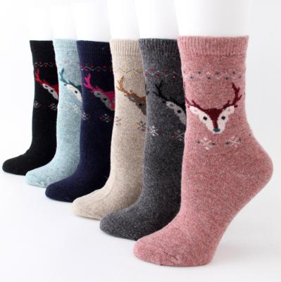 China Breathable Creative Winter Thickened Wool Socks Cotton Socks Work Elk All-match Winter Woolen Animal Sock For Women for sale