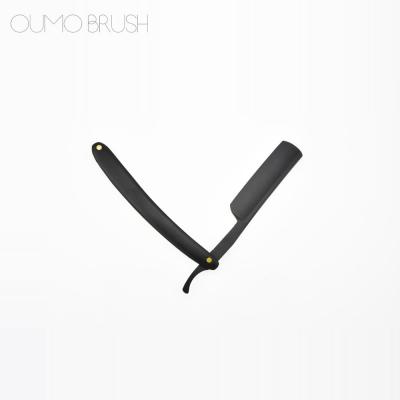 China OUMOBRUSH-Professional Wooden Folding Handle Single Blade Barber Tools Straight Edge Black Shaving Razor for sale