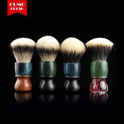 China OUMO Shaving Brush BRUSH--Wholesale Custom Color Hand Made Logo Stable Wood Shape With Resin Shaving Brush Low MOQ Private Label Handle for sale