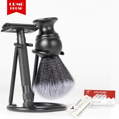 China OUMO Hair Quality Metal Handle Vintage Synthetic Brush Tall Razor Shaving Kit Synthetic Nylon Fiber Tuxedo Shaving Brush Display Stand for sale