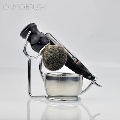 China OUMO-Latest Custom Logo Badger Shaving Brush Set Pure Hair Men's Shaving Brush With Razor And Stand Wholesale for sale