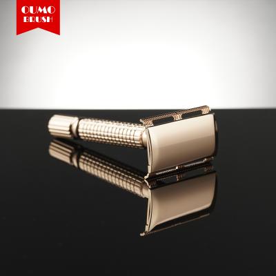 China OUMO-ordinary twin razor double sided vintage chrome handle blade double sided manual razor rose gold color for sale