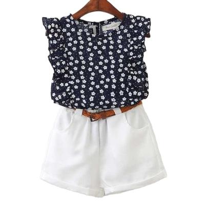 China Toddler Kids Casual Cute Bowknot Summer Floral T-shirt Babies Tops Shorts Pants Teen Girl Lovely Set for sale