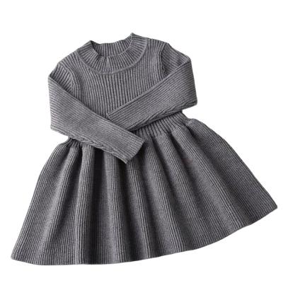 China Anti-Static Girls Knitted Lattice Cotton Dress Long Sleeve Kids Dress Autumn Winter Kids Girl Knee Length Dress for sale