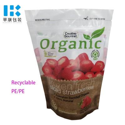 China Recyclable Ziplock Stand Pouch Recyclable PE / PE Bag For Frozen Food / Dry Food Packaging for sale