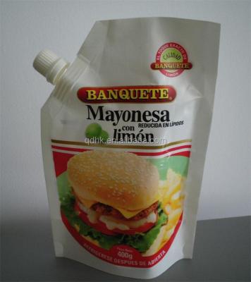 China Disposable Colorful Logo Printed 400g Spout Bag For Packaging Mayonesa for sale