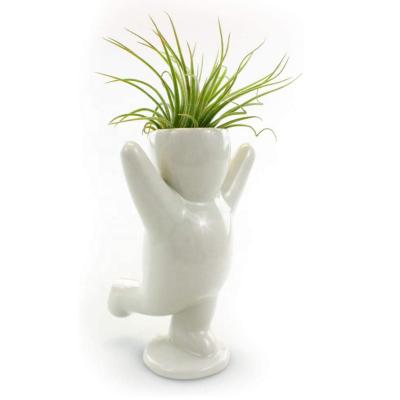 China Unique Ceramic Body Small Home Decor Planter White Flower Pots Shape Tabletop Human Planter for sale