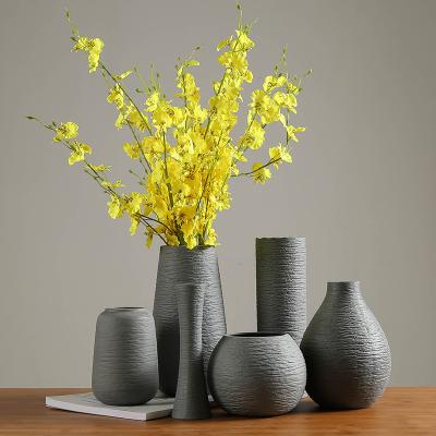 China Minimalist Gray Series Ceramic Small Flower Porcelain Vase For Home Office Decoration for sale