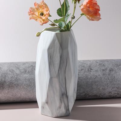 China Minimalist geometric marble imitate ceramic flower vase for living room for sale