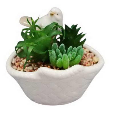 China Mini Succulent Pots Modern Artificial Succulent Plants Potted Home Decoration With Bird for sale