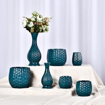 China American style ceramic green round pot set for rustic home decoration for sale