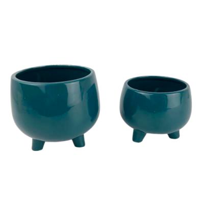 China Modern Hot Sale Garden Set Planter Rustic Green Plated Ceramic Flower Pot for sale