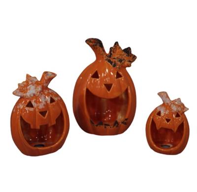 China Halloween Party Ceramic Gift Led Light Ceramic Halloween Pumpkin Colorful Ghost For Decor for sale