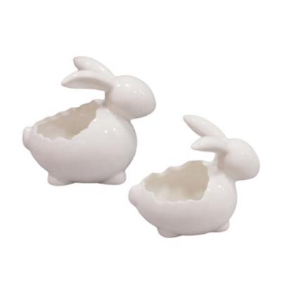 China Holiday decoration & 2021 Gift Easter Bunny Wholesale Cute Ceramic Figurines With Eggshells for sale