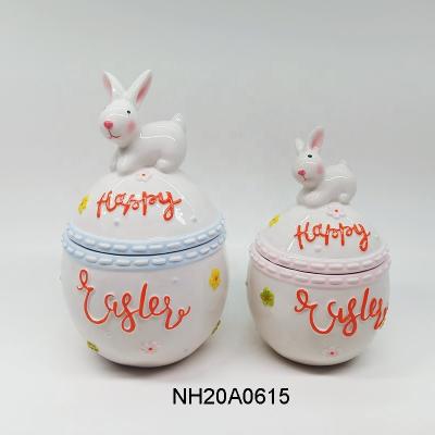 China Holiday decoration & 2021 Newest Design Gift Ceramic Easter Candy Jar With Lid For Home Use for sale