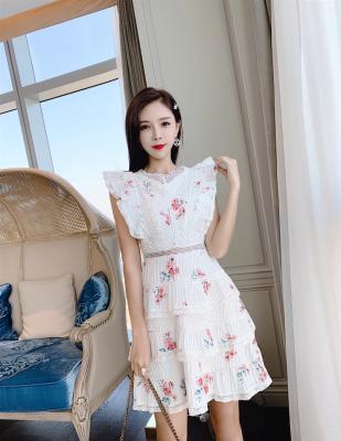 China 2022 Korean new women's lace lotus leaf cake dress dress skirt vacation print casual dress anti-static stain for sale