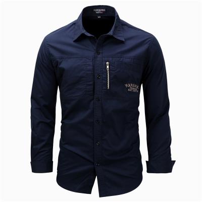 China Anti-pilling Men's Long Sleeve Plus Size Lapel Zipper Shirt Pure Cotton Outdoor Casual Shirt for sale