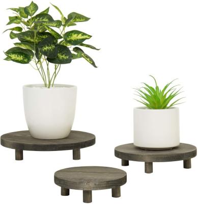 China Europe Vintage Gray Solid Wood Garden Plant Pot Riser Display Stands, Set of 3 for sale