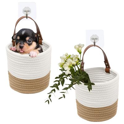 China Sustainable Wall Rope Baskets Small 2 Piece Cotton Rope Basket Sets for sale