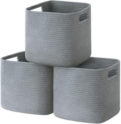 China Europe Cotton Storage Baskets Rope Woven Trash Can Set of 3, Folding Cotton Rope Storage Baskets for sale