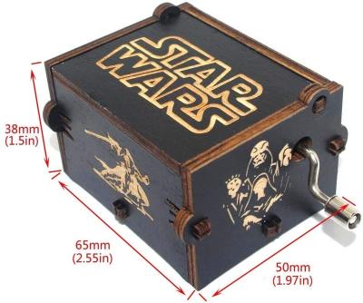 China Europe Black Crank Wooden Laser Engraved Wooden Vintage Music Box Wedding Valentine Christmas Birthday Musical Gift for Star Wars for sale