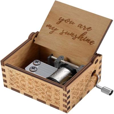 China The Gift You Are My Sunshine Wooden Music Boxes, Laser Engraved Vintage Sunshine Wooden Musical Box Gifts For Birthday for sale