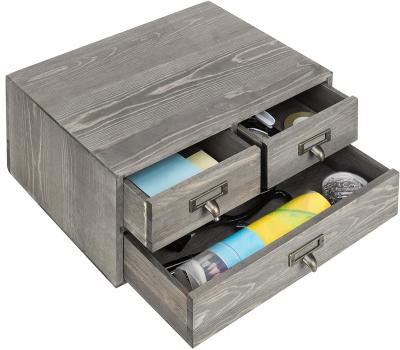 China Gray Wooden 3-Drawer Desk Organizer Rustic Europe Storage Box Desk Organizer for sale